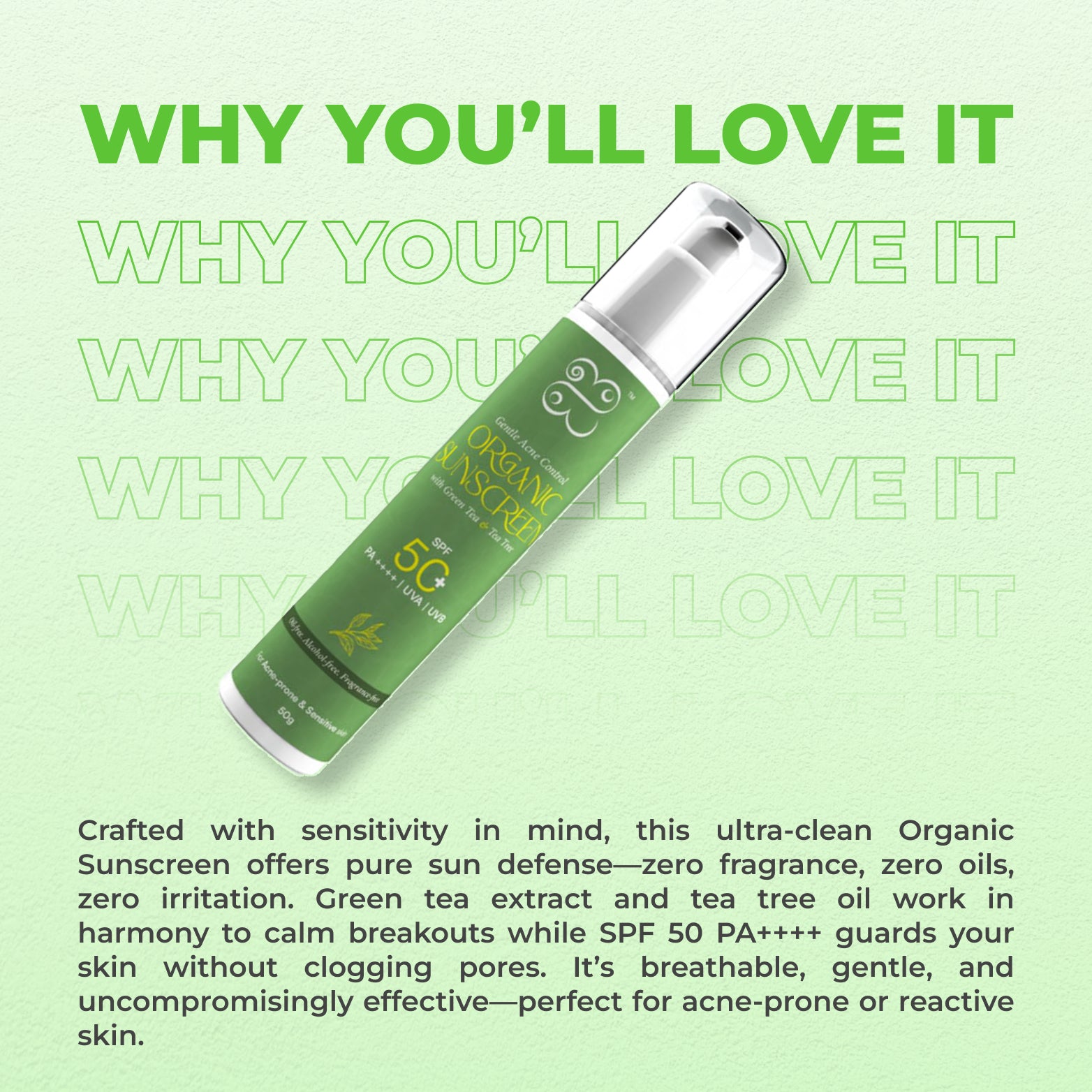 Gentle Acne Control Organic Sunscreen with Green Tea and Tea Tree